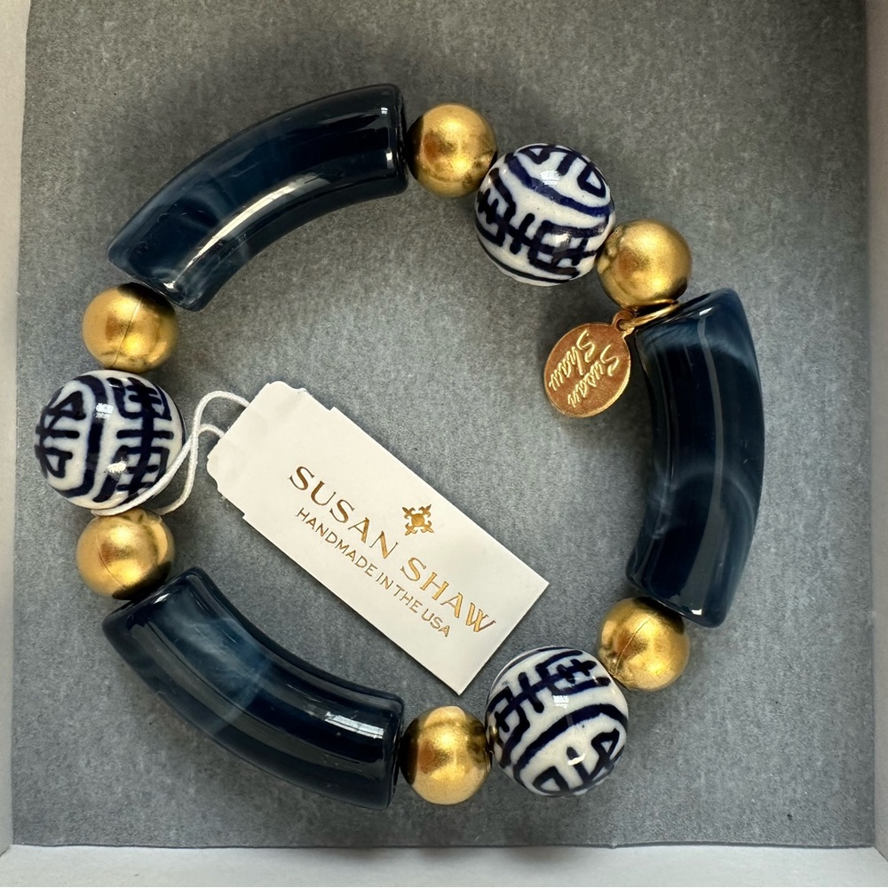 Susan Shaw Navy and Gold Beaded Bracelet